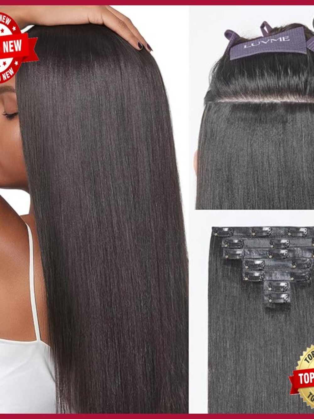 24 Inch Yaki Straight Human Hair Clip In Extensions 6 Piece Set